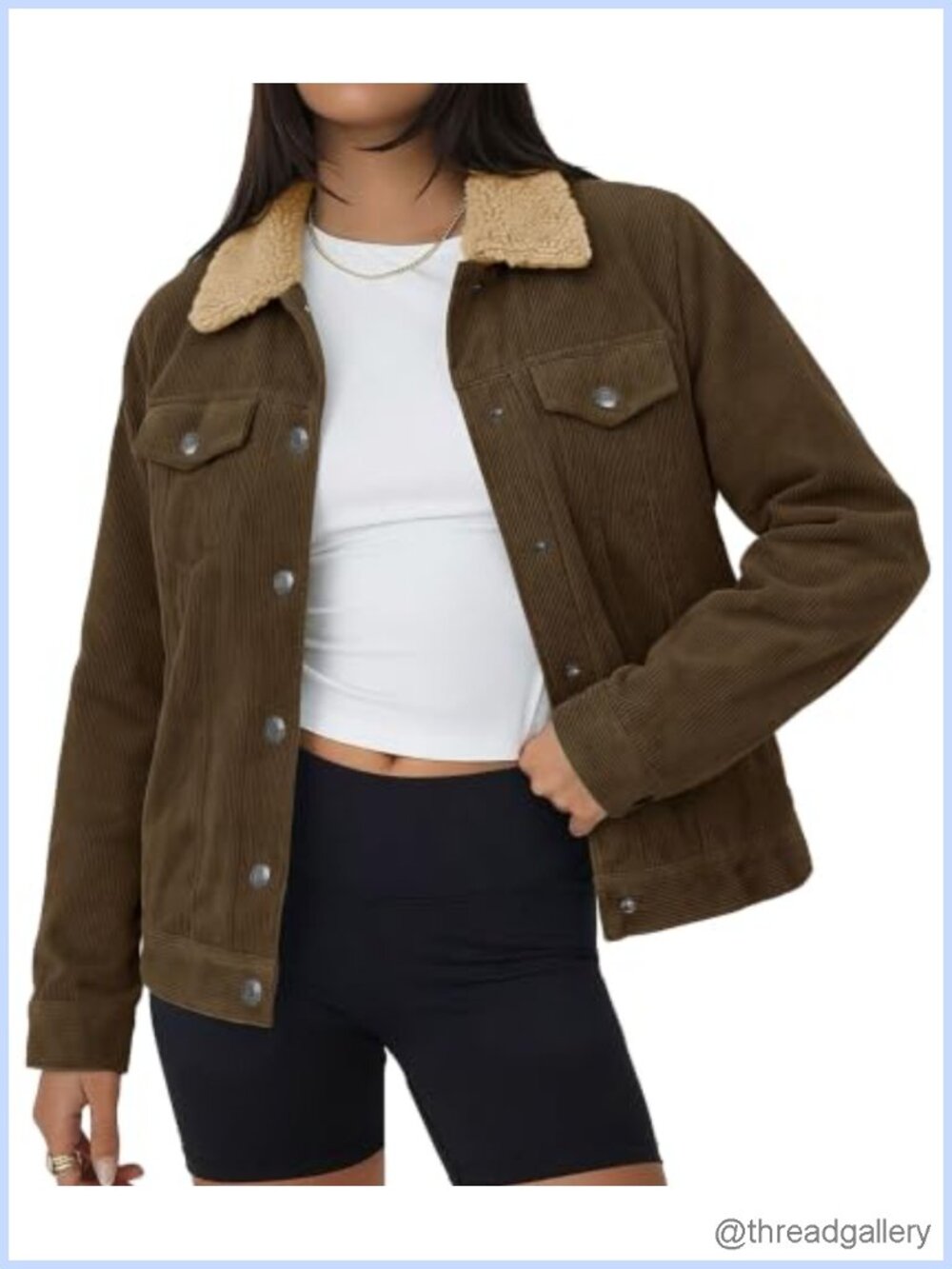 Women's Corduroy Button Down Jacket Sherpa Fleece Lined Coat